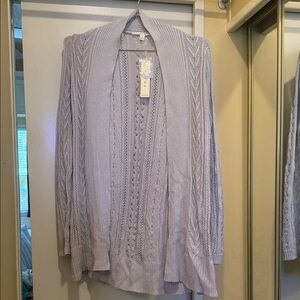 Cyrus Light Lavender Open-Front Cable Knit Cardigan